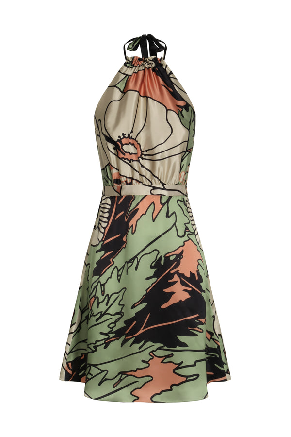 Atardecer de Verano Satin Silk Mini Dress / Sage Gladiolos Garden